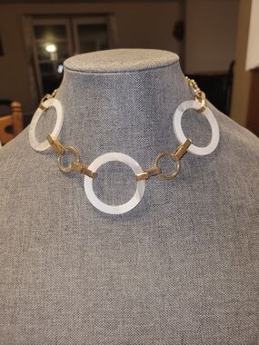 461- Jeune Colette Gold and White Circle-Link Statement Necklace NWT